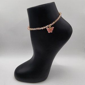 Pink Butterfly anklet, ankle bracelet, foot jewelry